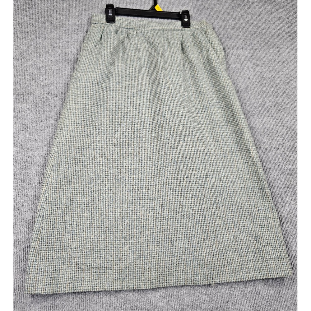 Vintage Michael Stevens 100% Wool Tweed Midi Skirt Blue Gray Size 12 Pockets